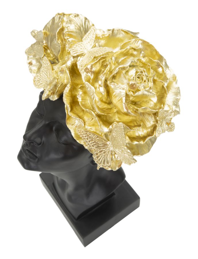 Skulptur Donna Farfalle Kopfdeko Schwarz Gold Resina Glam Büste
