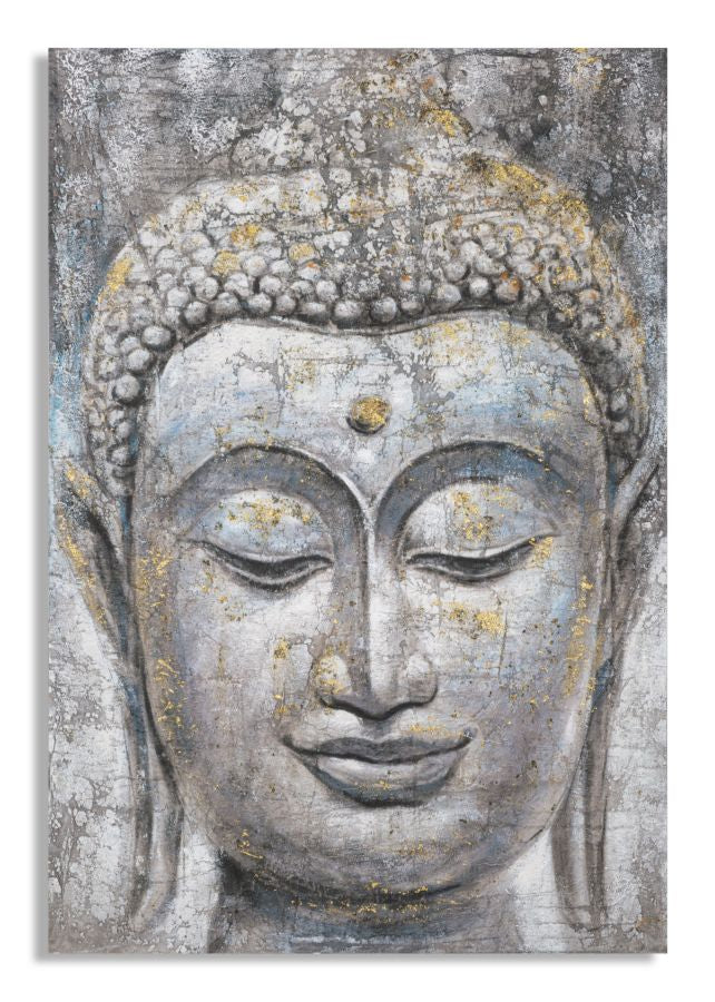 Wandbild Face Buddha Light A Leinwand Boho Chic Grau Gold 80X3X120cm