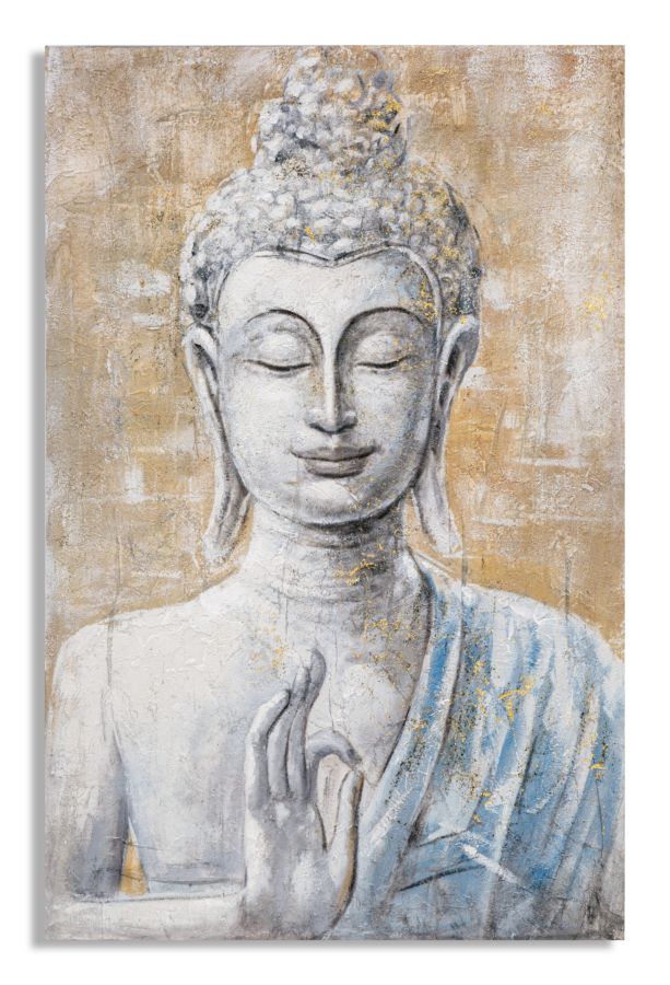 Wandbild Buddha Light B Leinwand Boho Chic Gold Blau Weiß 80X3X120cm