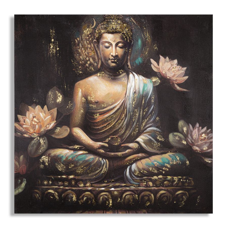 Wandbild Buddha A Leinwand Boho Chic Gold Lotus Dunkel 100X3X100cm