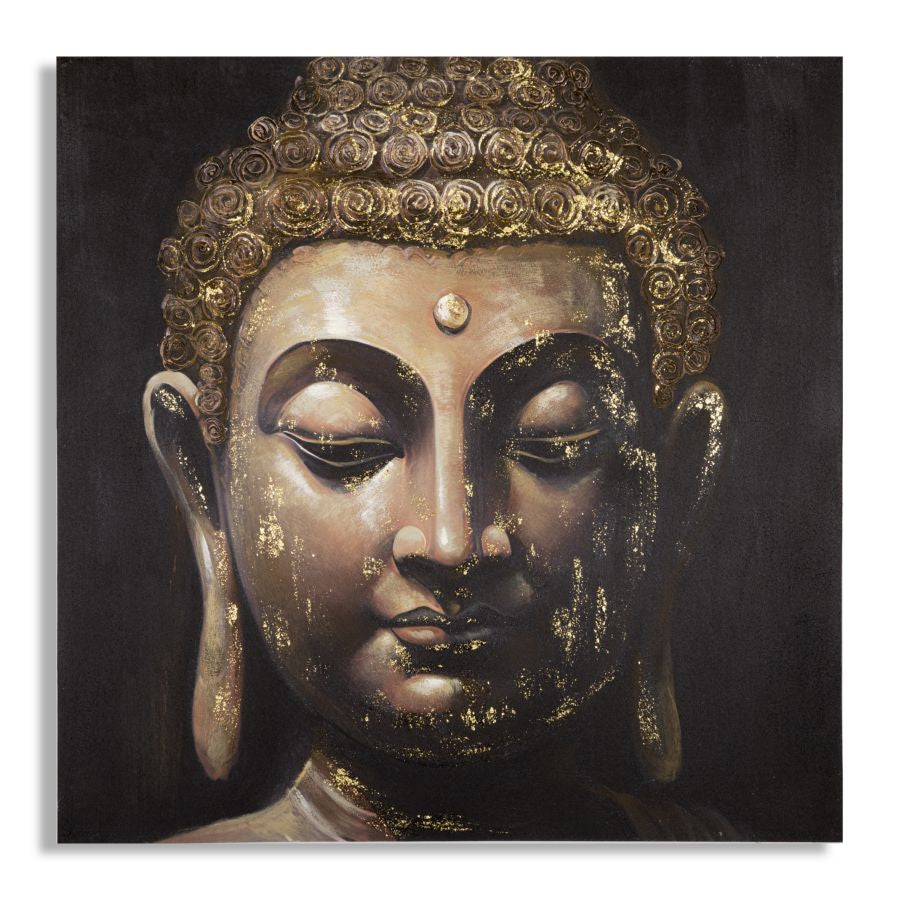 Wandbild Buddha B Leinwand Boho Chic Dunkel Gold Quadratisch 100X100cm