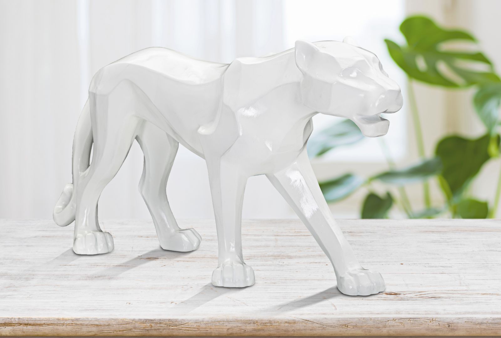 Dekofigur Panther Weiß 70cm Moderne Tier Skulptur Resin