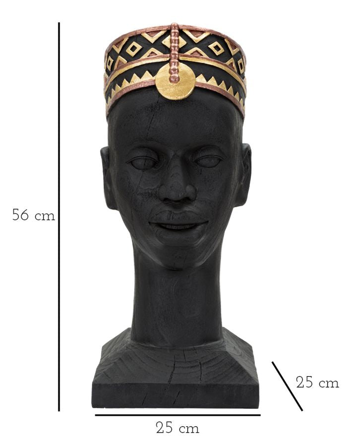 Deko Büste Masai Mann Schwarz Gold 56 cm