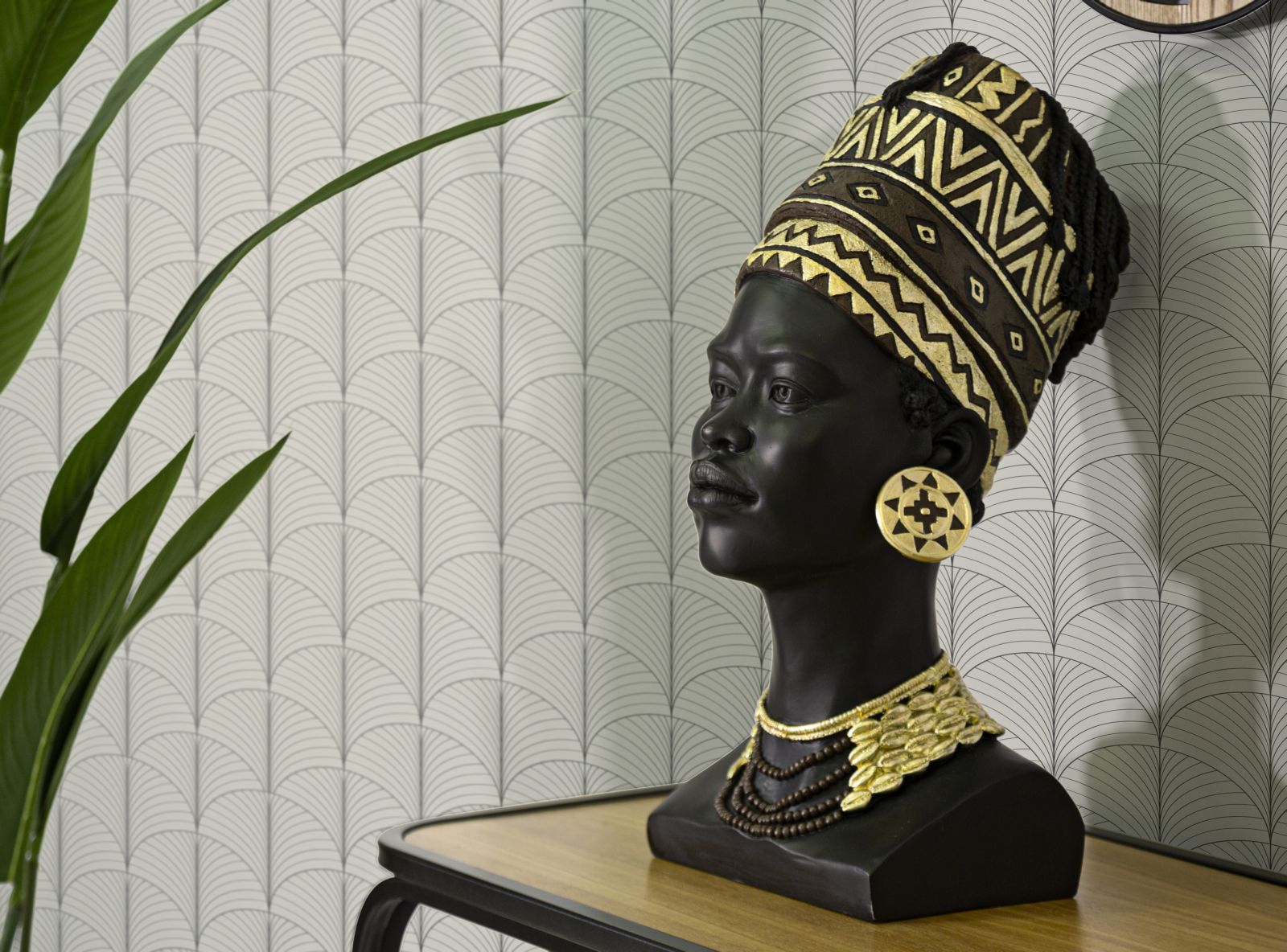 Deko Büste Masai Mann Resin Schwarz Gold 45 cm