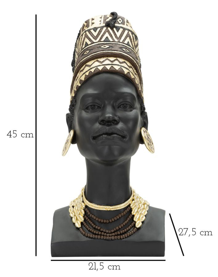Deko Büste Masai Mann Resin Schwarz Gold 45 cm