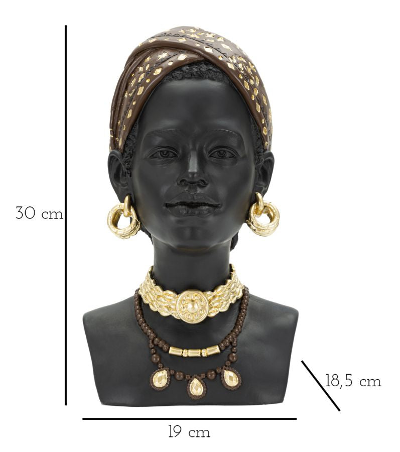 Deko Büste Masai Frau Resin Braun Gold 30 cm