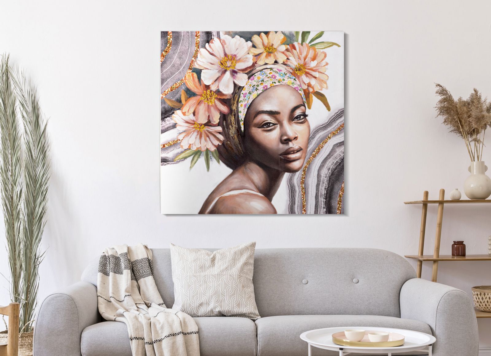 Wandbild Naomi A Leinwand Portrait Boho Chic Blumen