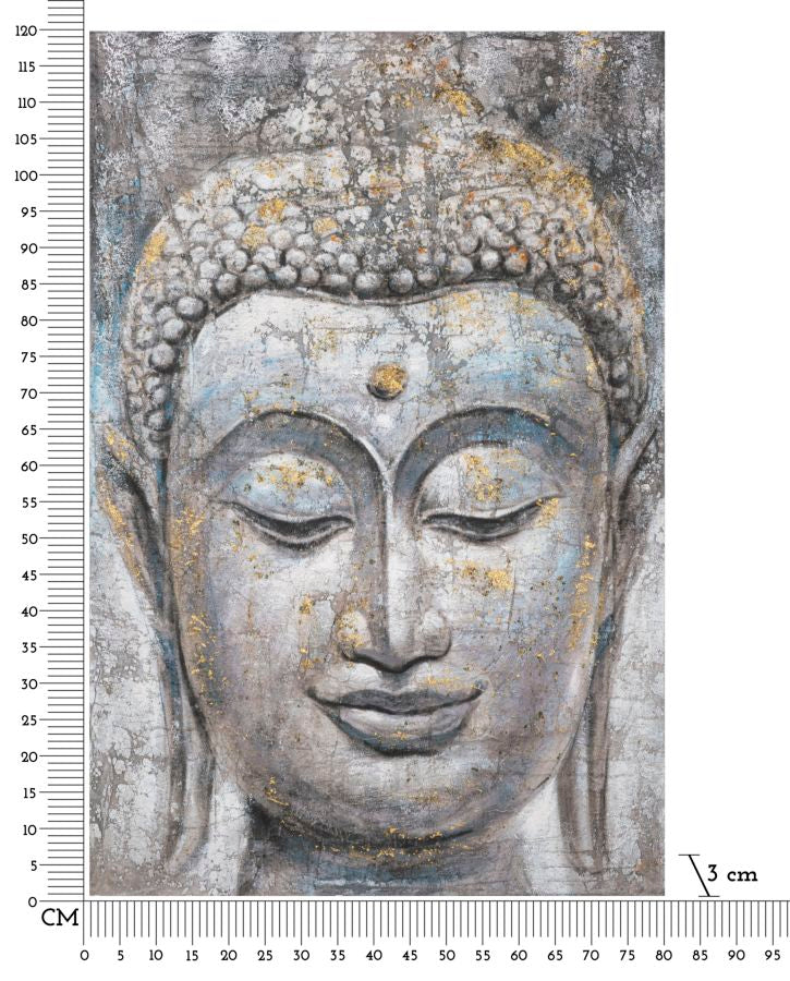 Wandbild Face Buddha Light A Leinwand Boho Chic Grau Gold 80X3X120cm