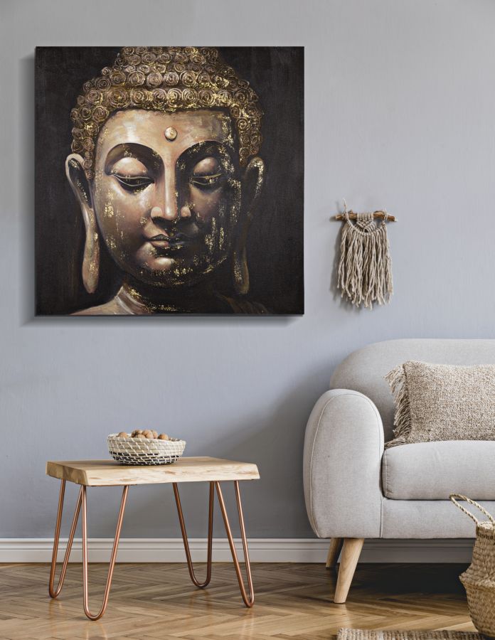 Wandbild Buddha B Leinwand Boho Chic Dunkel Gold Quadratisch 100X100cm