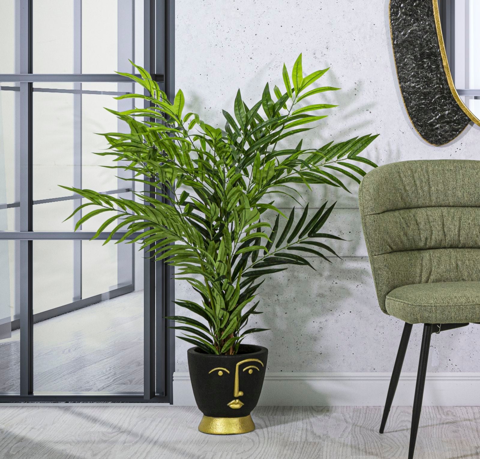 Blumentopf Amaru Tribal Gesicht Schwarz Gold 25 cm Resin