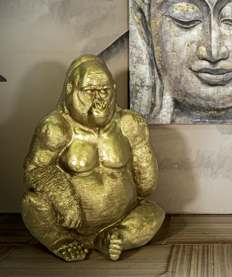 Dekofigur Gorilla Gold 82cm XXL Skulptur Resin Glam Highlight