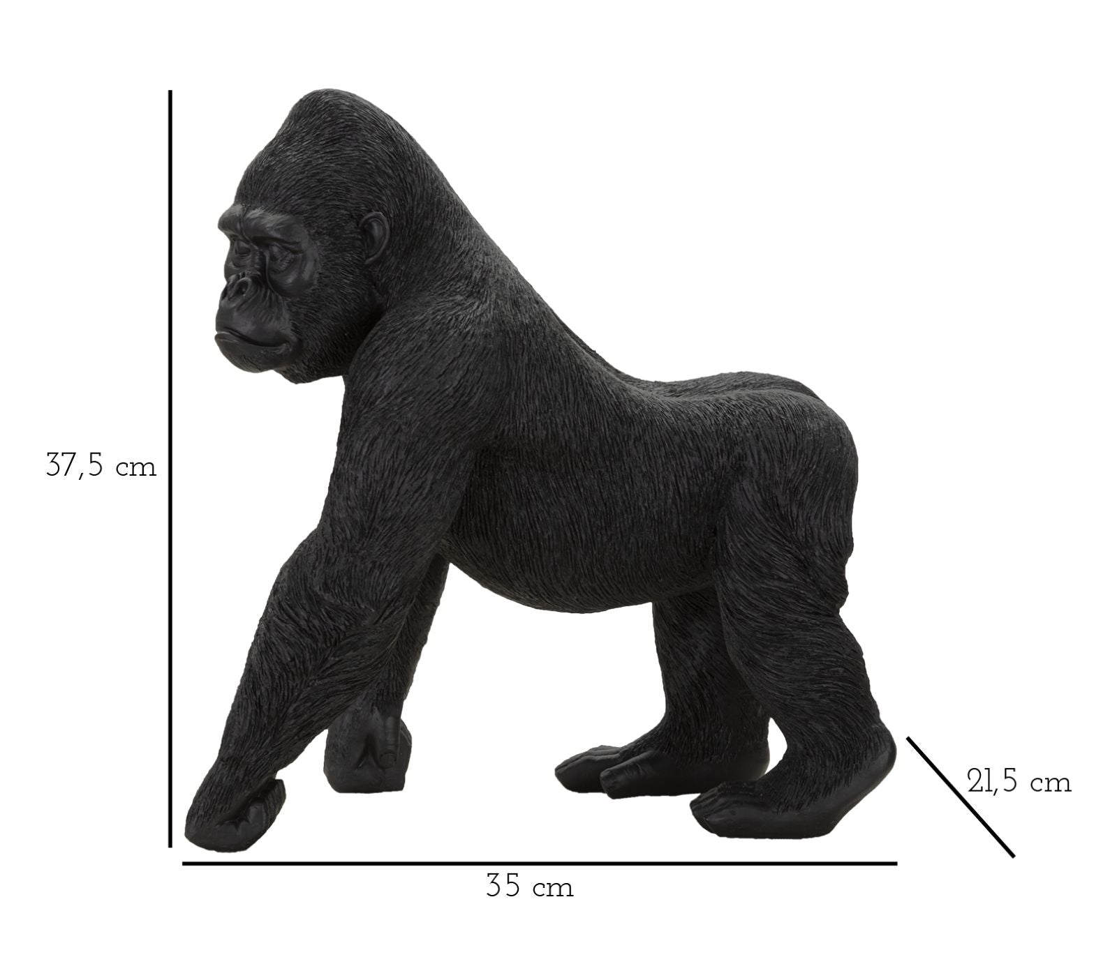 Dekofigur Gorilla Schwarz 37cm Moderne Tier Skulptur Resin