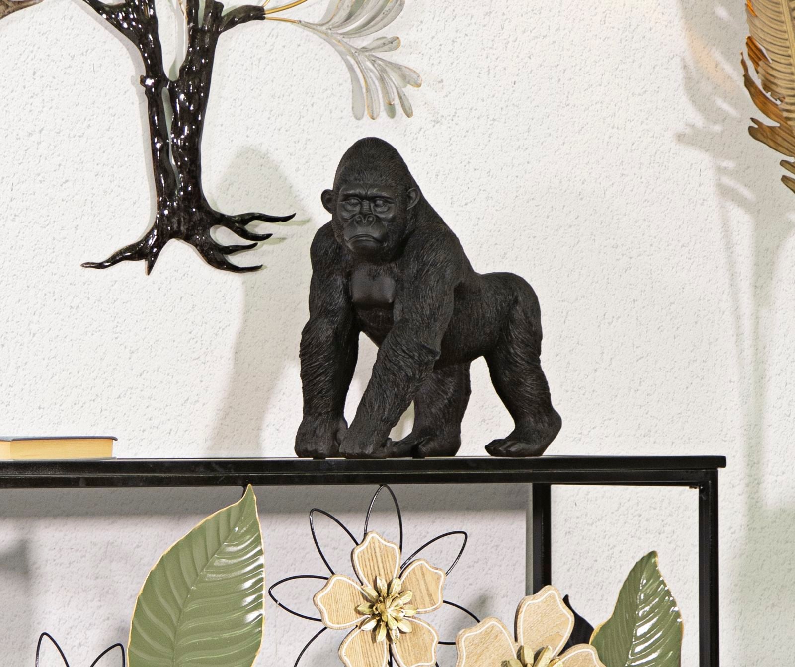 Dekofigur Gorilla Schwarz 37cm Moderne Tier Skulptur Resin