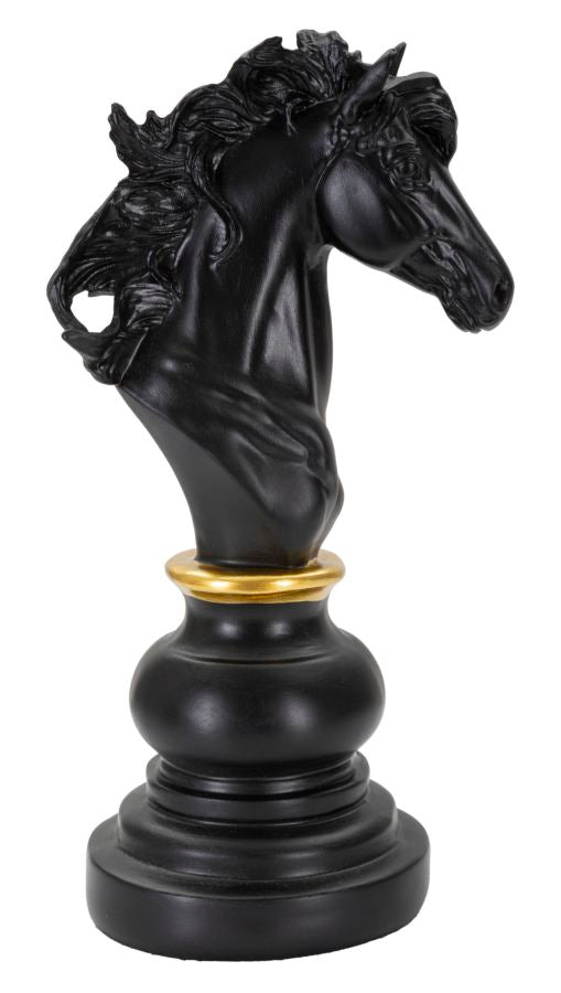Dekofigur Pferdekopf Schwarz Gold 27cm Schachfigur Design Resin