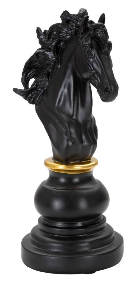 Dekofigur Pferdekopf Schwarz Gold 27cm Schachfigur Design Resin