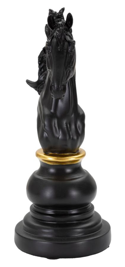 Dekofigur Pferdekopf Schwarz Gold 27cm Schachfigur Design Resin