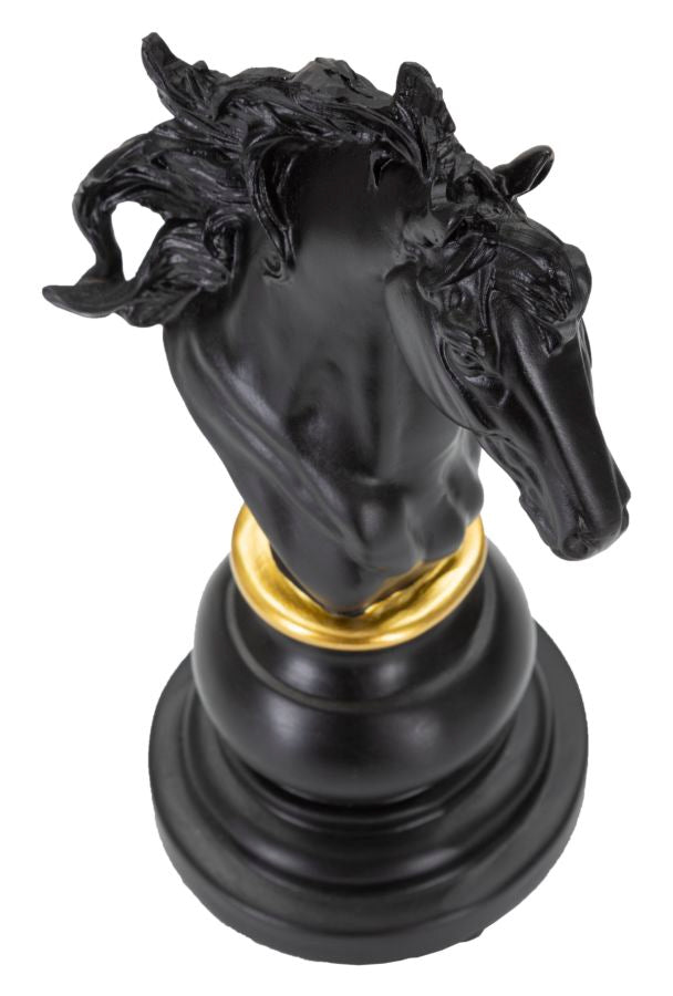 Dekofigur Pferdekopf Schwarz Gold 27cm Schachfigur Design Resin