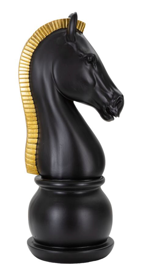 Schachfigur Pferd Schwarz Gold 50cm Dekofigur Resin Glam