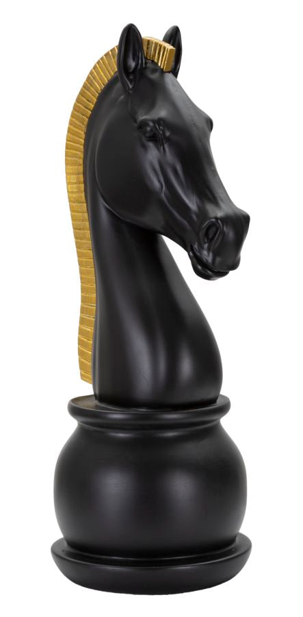 Schachfigur Pferd Schwarz Gold 50cm Dekofigur Resin Glam
