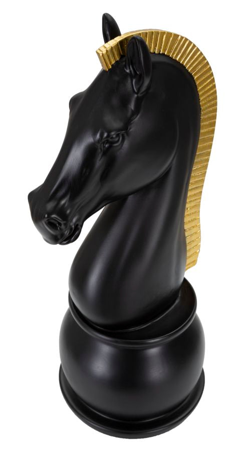 Schachfigur Pferd Schwarz Gold 50cm Dekofigur Resin Glam
