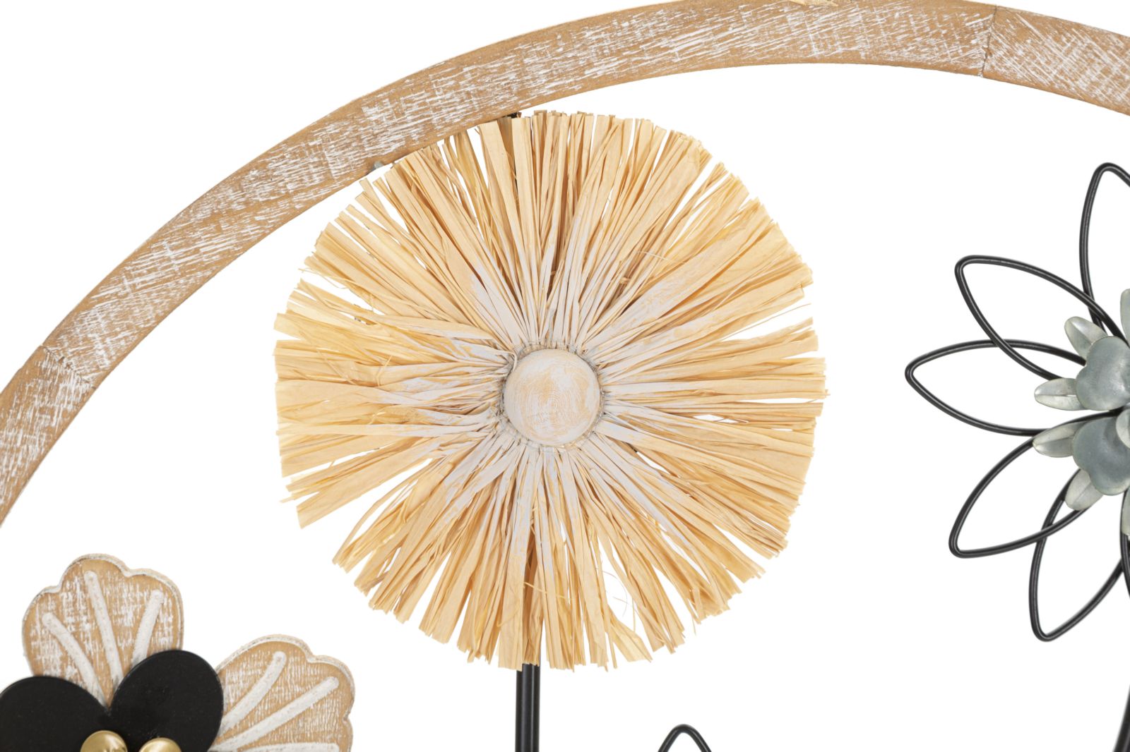 Wandobjekt Fiorella Rund Blumen Boho Metall Holz Raffia 50cm