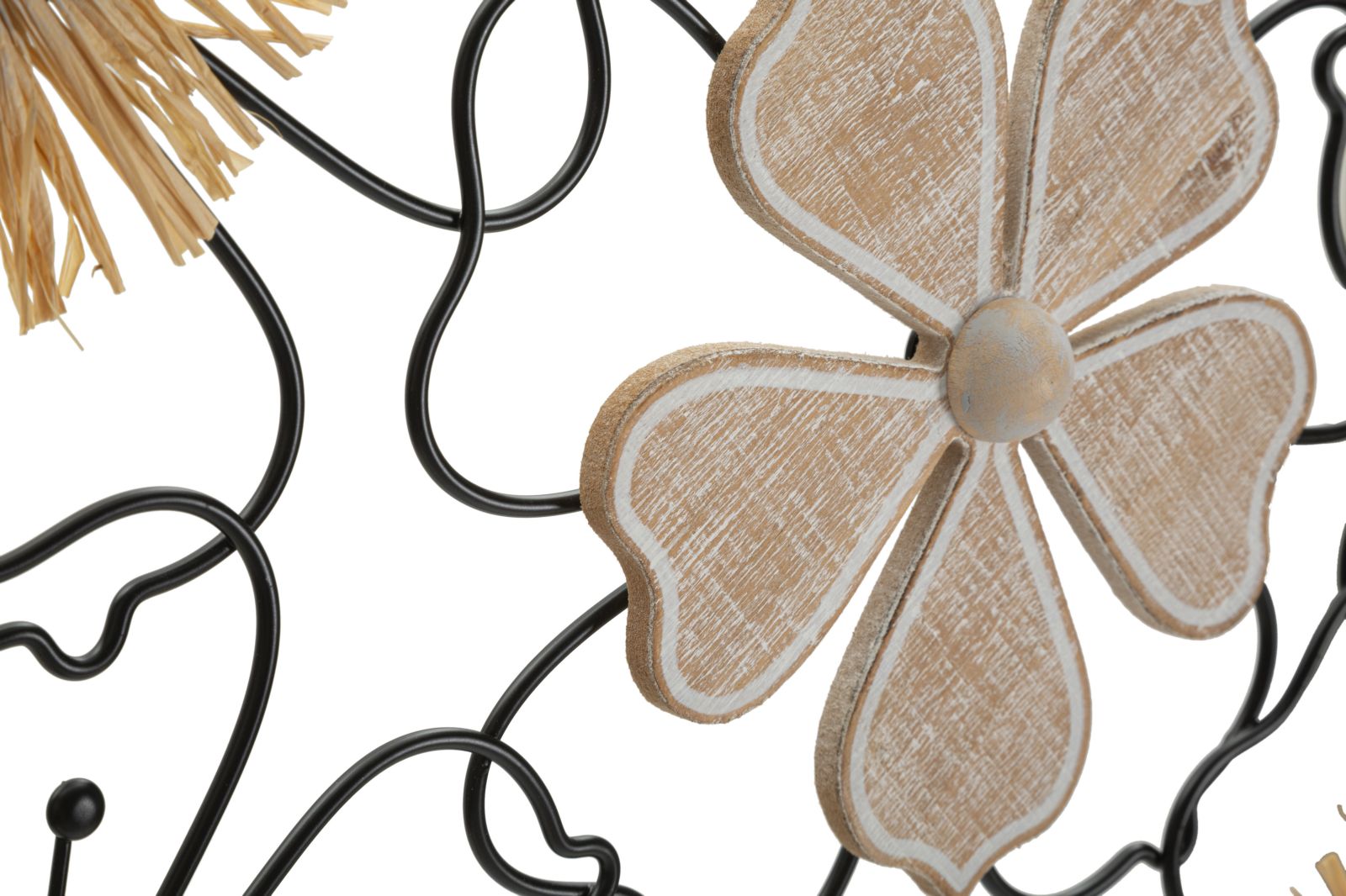 Itis Blüten Wanddeko Eisen Holz Rattan Naturlook 75x42 cm