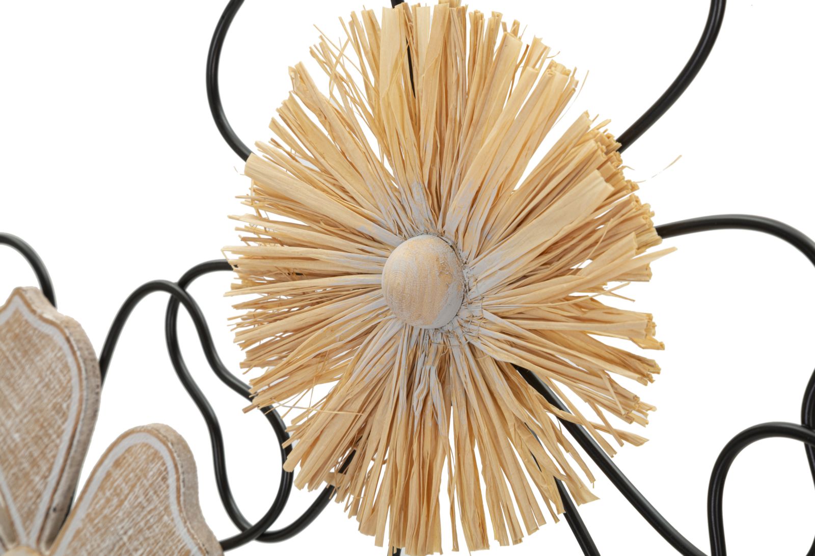 Itis Blüten Wanddeko Eisen Holz Rattan Naturlook 75x42 cm