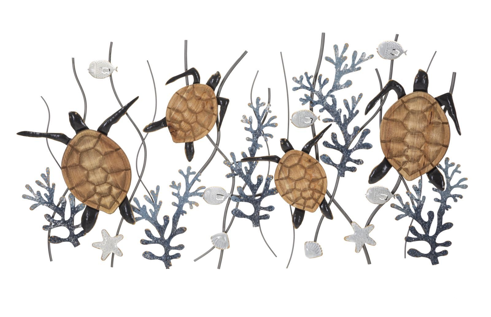 Wanddeko Metall Schildkröten 132 cm – Maritimes Wandpaneel