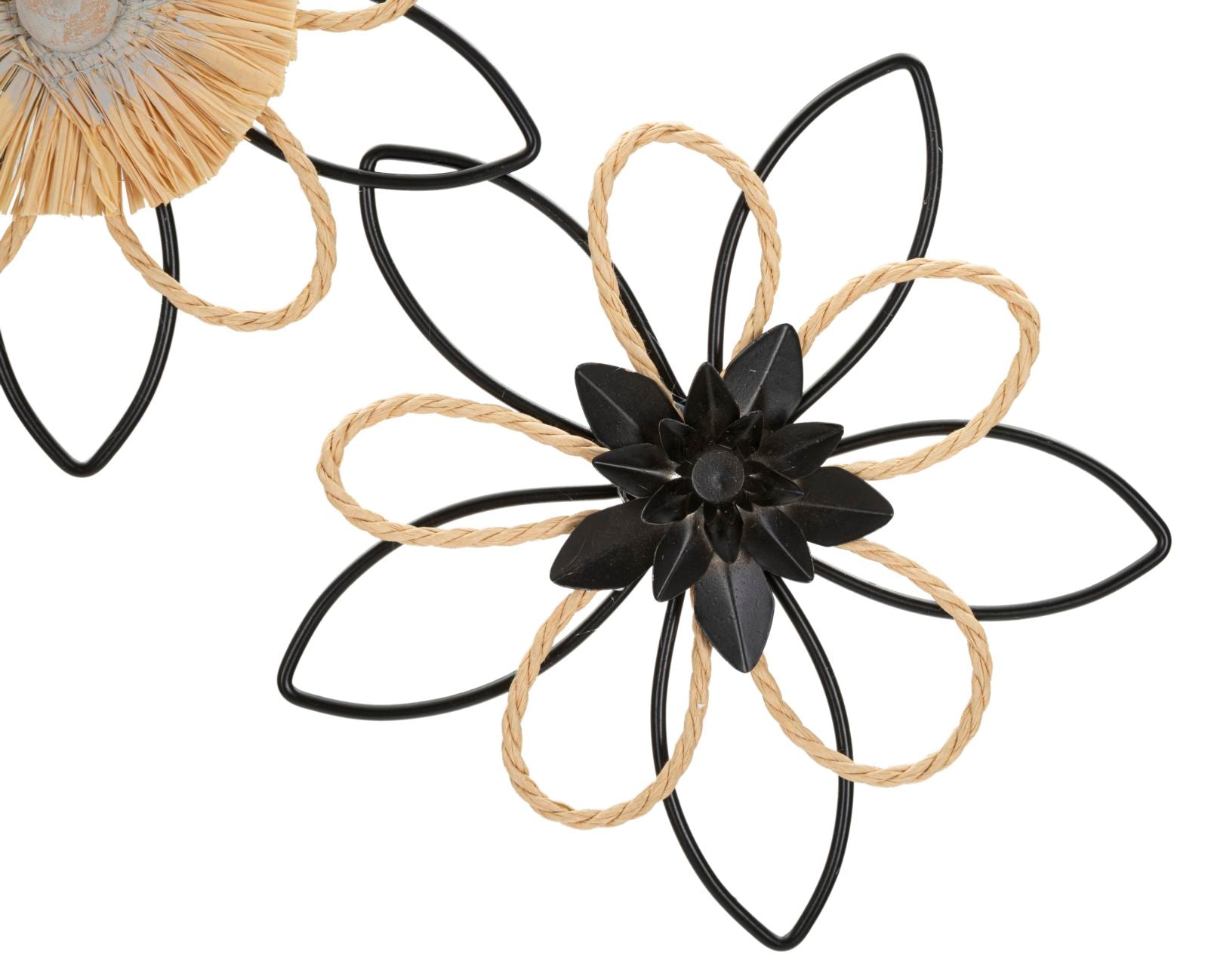 Boho Flower Wanddeko Eisen Raffia Naturlook 60x35 cm
