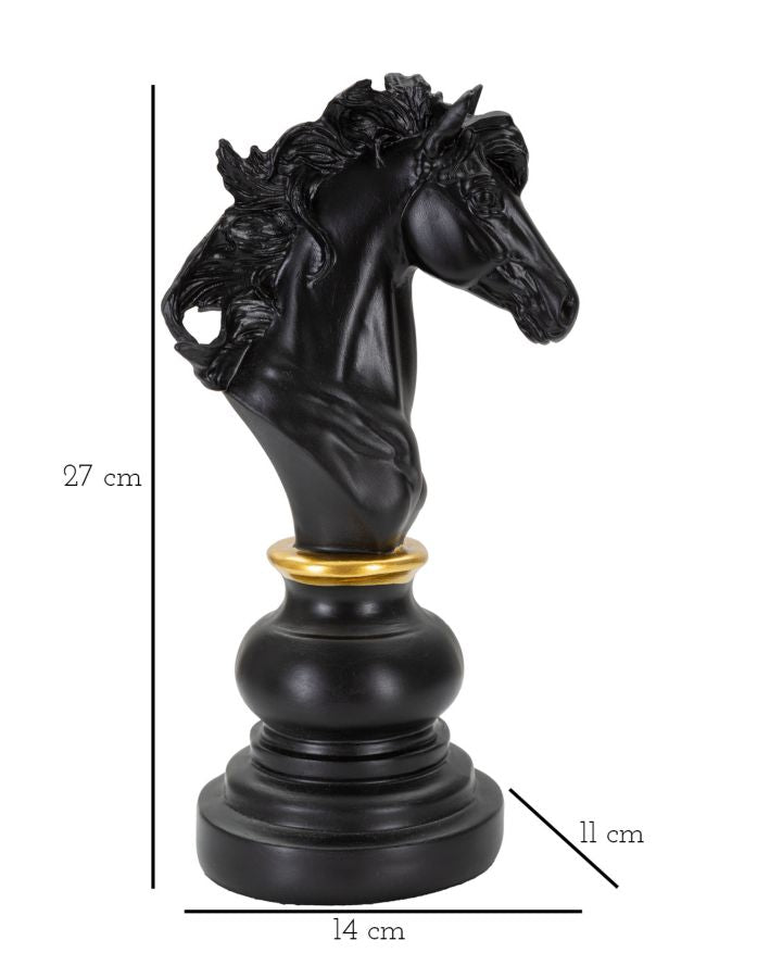 Dekofigur Pferdekopf Schwarz Gold 27cm Schachfigur Design Resin