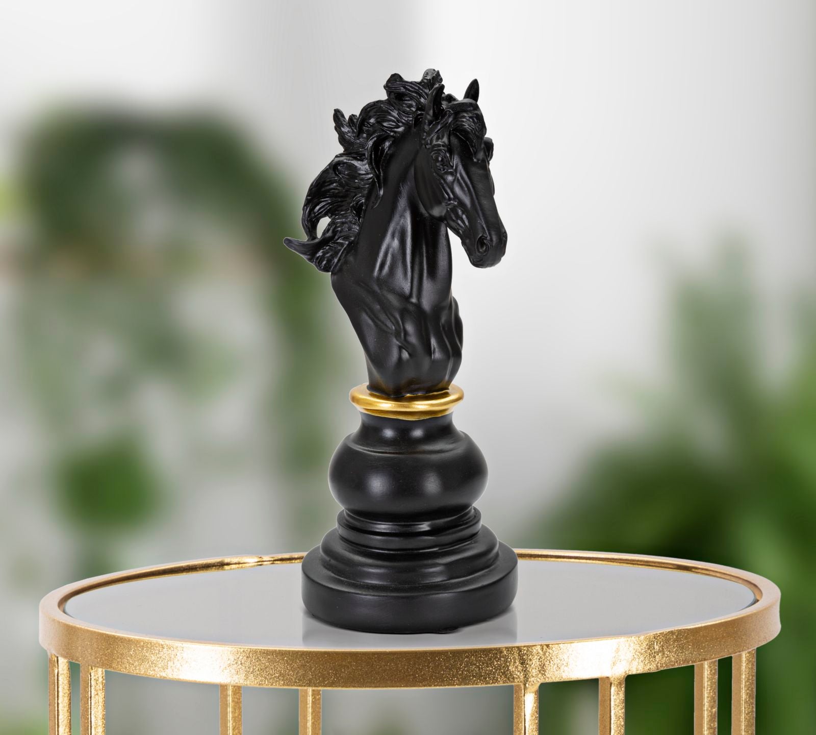 Dekofigur Pferdekopf Schwarz Gold 27cm Schachfigur Design Resin