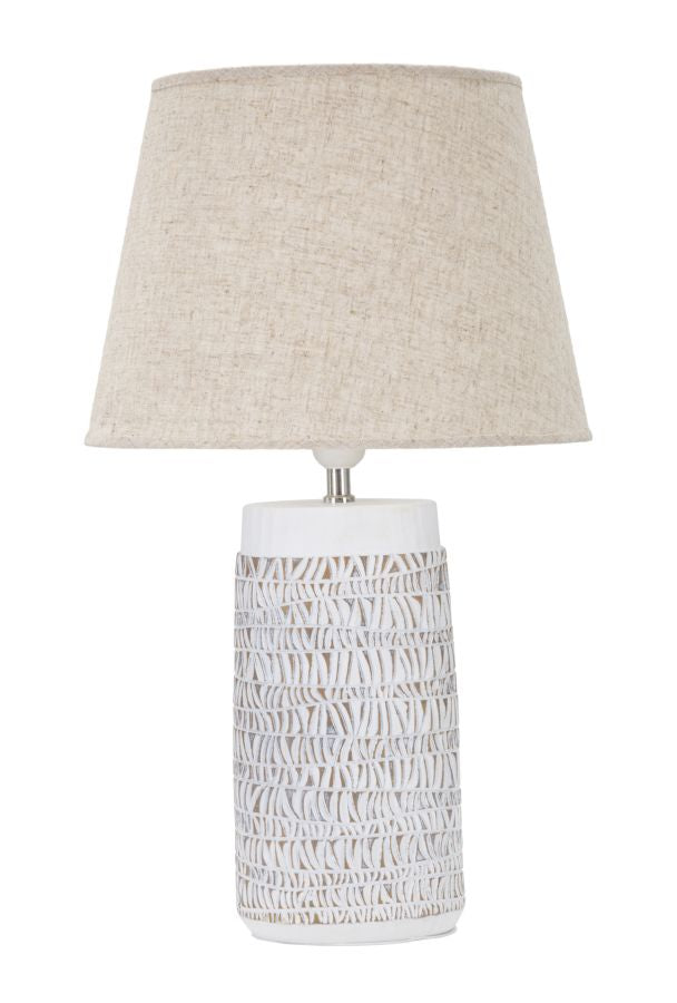 Tischlampe Nairobi Boho Chic Weiss Beige Resina Zylinderform