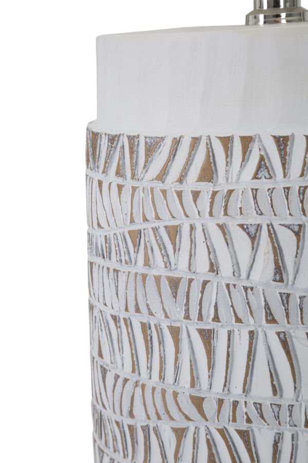 Tischlampe Nairobi Boho Chic Weiss Beige Resina Zylinderform