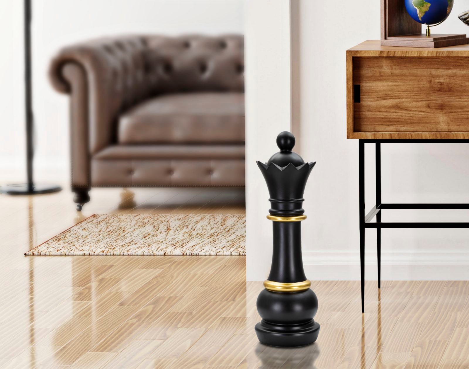 Schachfigur Regina Schwarz Gold 50cm Dekofigur Resin Glam