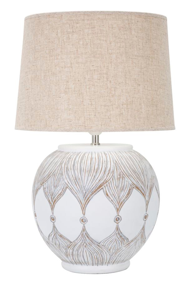 Tischlampe Atene Boho Chic Beige Weiss Rund Resina