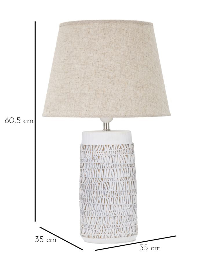 Tischlampe Nairobi Boho Chic Weiss Beige Resina Zylinderform