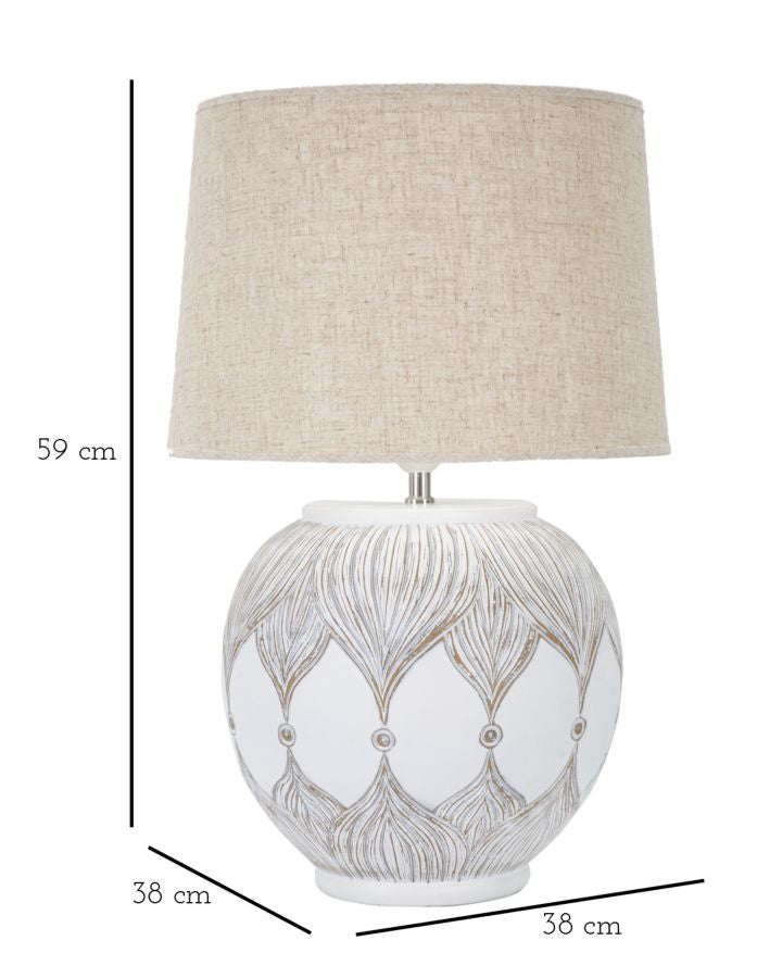Tischlampe Atene Boho Chic Beige Weiss Rund Resina