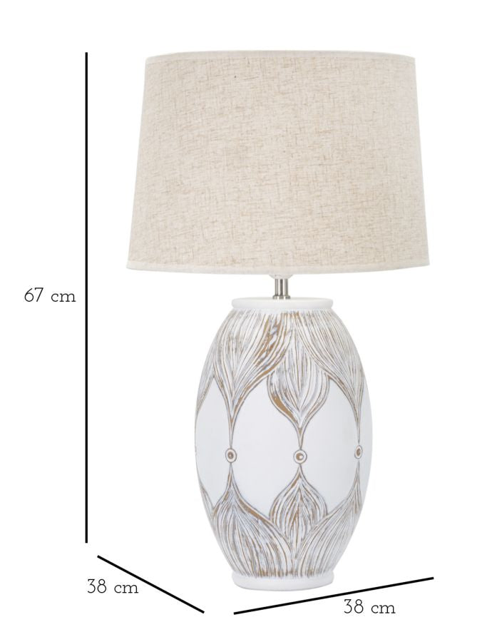 Tischlampe Atene Oval Boho Chic Weiss Beige Resina Stoff