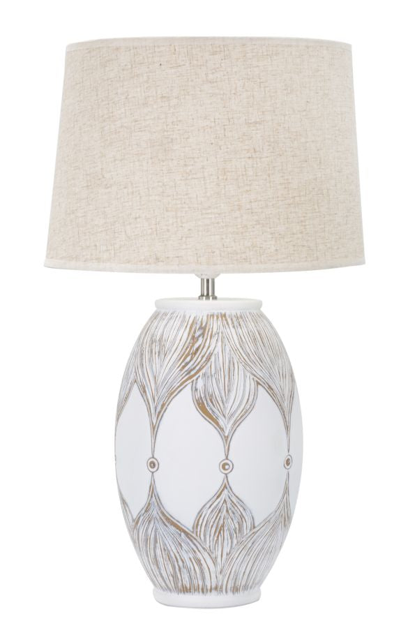 Tischlampe Atene Oval Boho Chic Weiss Beige Resina Stoff