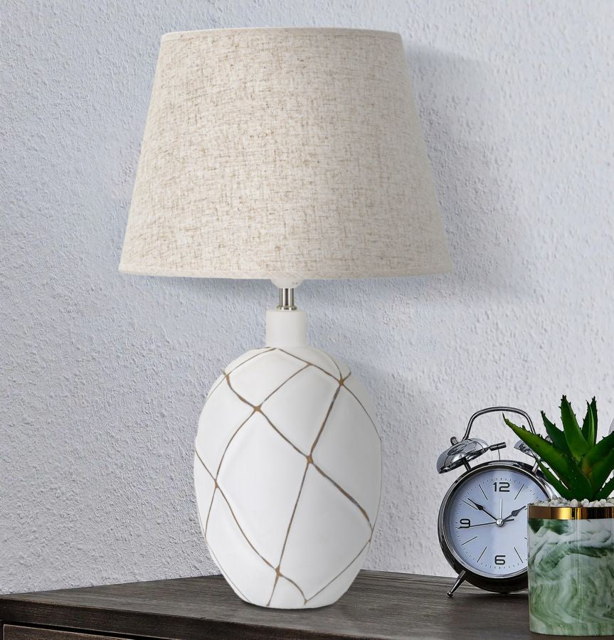 Tischlampe Lines Boho Chic Weiss Beige Resina Stoff Leuchte