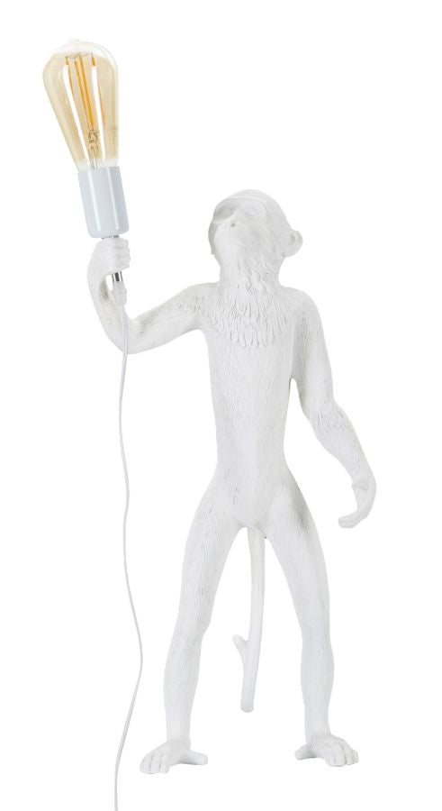 Tischlampe Monkey Weiß Resin 55 cm Affenfigur Lampe