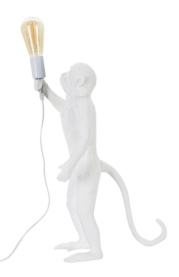 Tischlampe Monkey Weiß Resin 55 cm Affenfigur Lampe