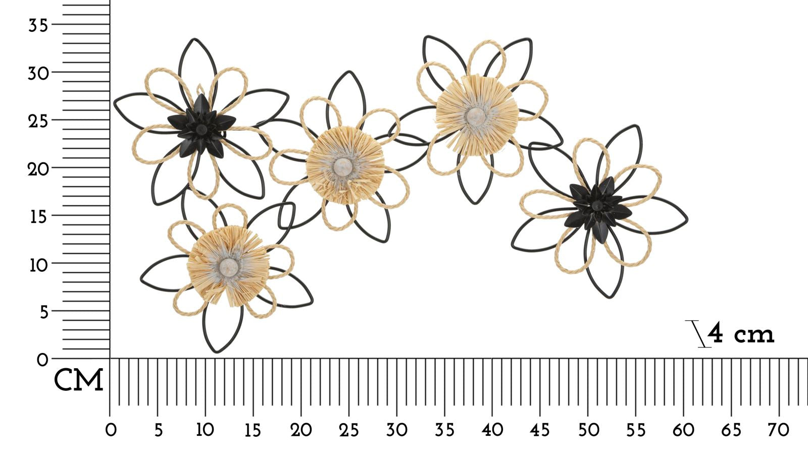 Boho Flower Wanddeko Eisen Raffia Naturlook 60x35 cm