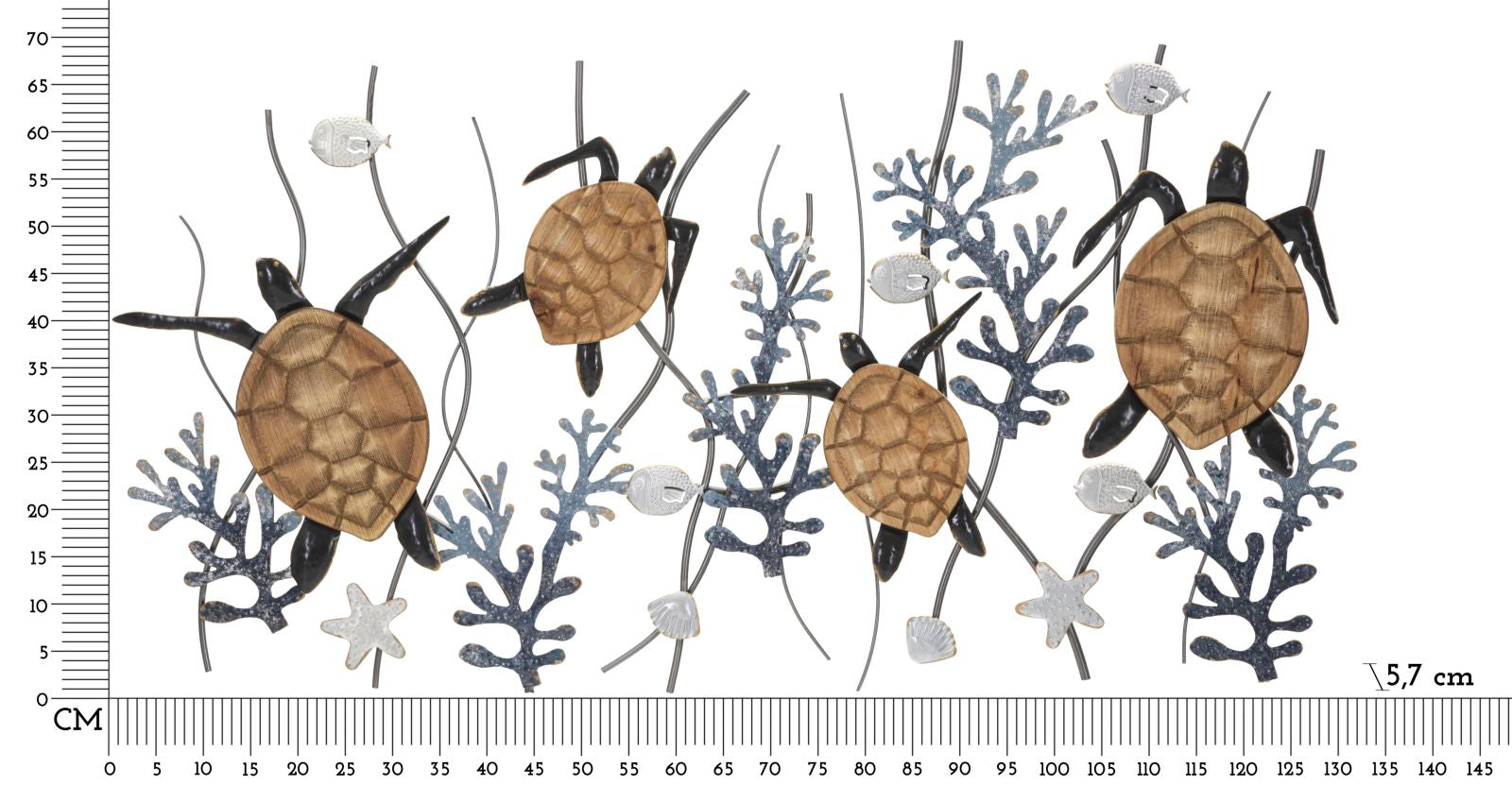 Wanddeko Metall Schildkröten 132 cm – Maritimes Wandpaneel