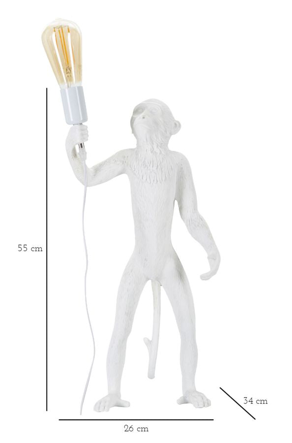 Tischlampe Monkey Weiß Resin 55 cm Affenfigur Lampe