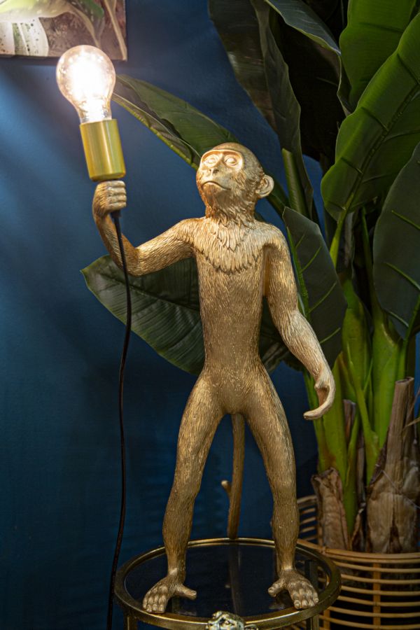 Tischlampe Monkey Gold Resin 55 cm Affenfigur Lampe
