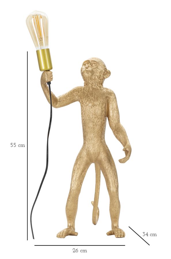 Tischlampe Monkey Gold Resin 55 cm Affenfigur Lampe