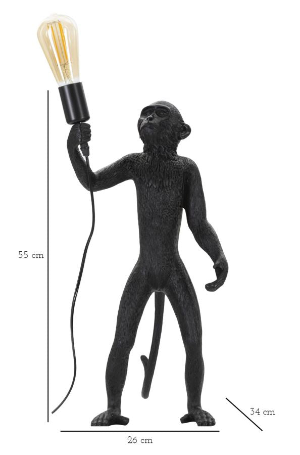Tischlampe Monkey Schwarz Resin 55 cm Affenfigur Lampe