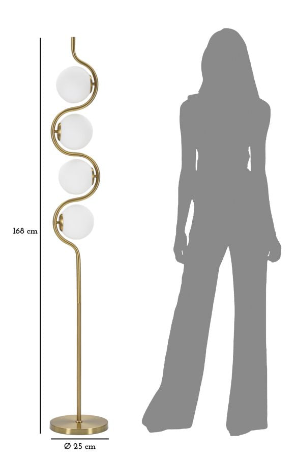 Glamy Stehlampe 4-flammig 165 cm – Elegante Designlampe in Gold mit Glas-Kugeln