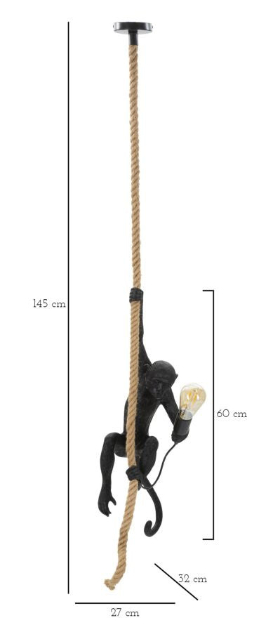 Monkey Hängelampe Schwarz 145 cm – Originelle Affenlampe aus Harz mit Kordel